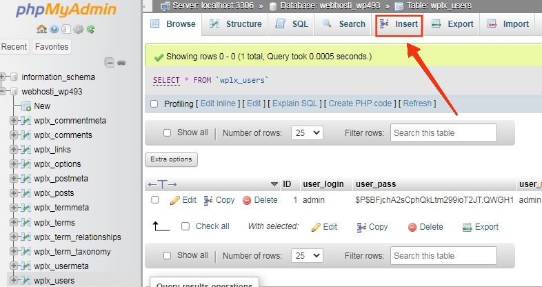 Adding an Admin User to the WordPress Database With phpMyAdmin