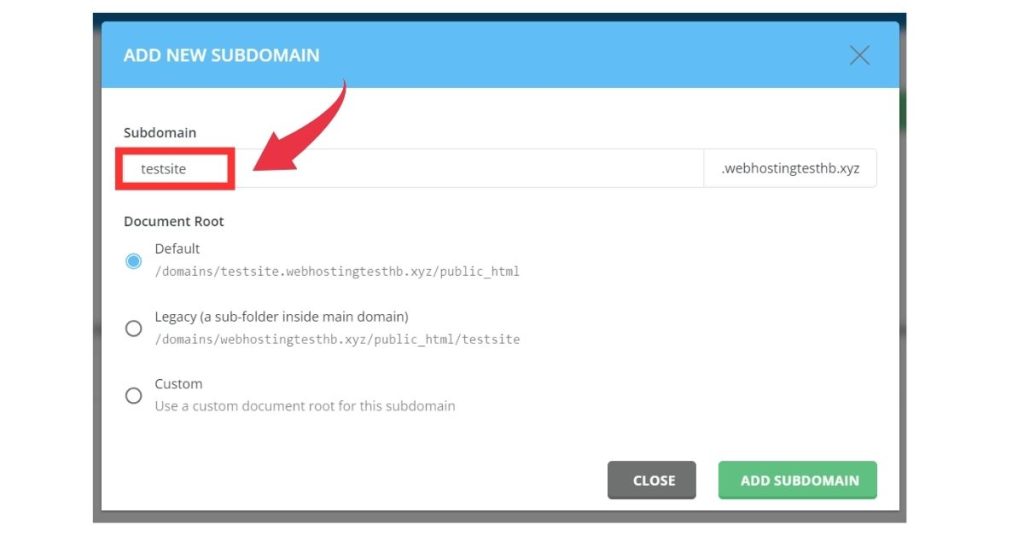 Step 4: Locate the "Add Subdomain" button and click on it.